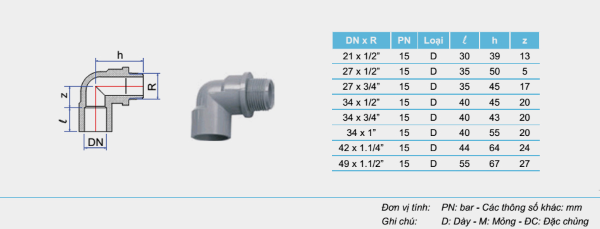 Nối góc 90 độ ren PVC-U tiền phong